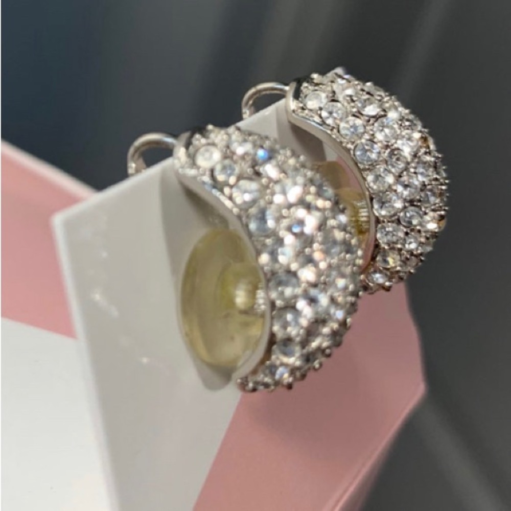 Christian Dior vintage Silver Rare Swarovski Crystal Clip Earrings 70s designer - Picture 2 of 3